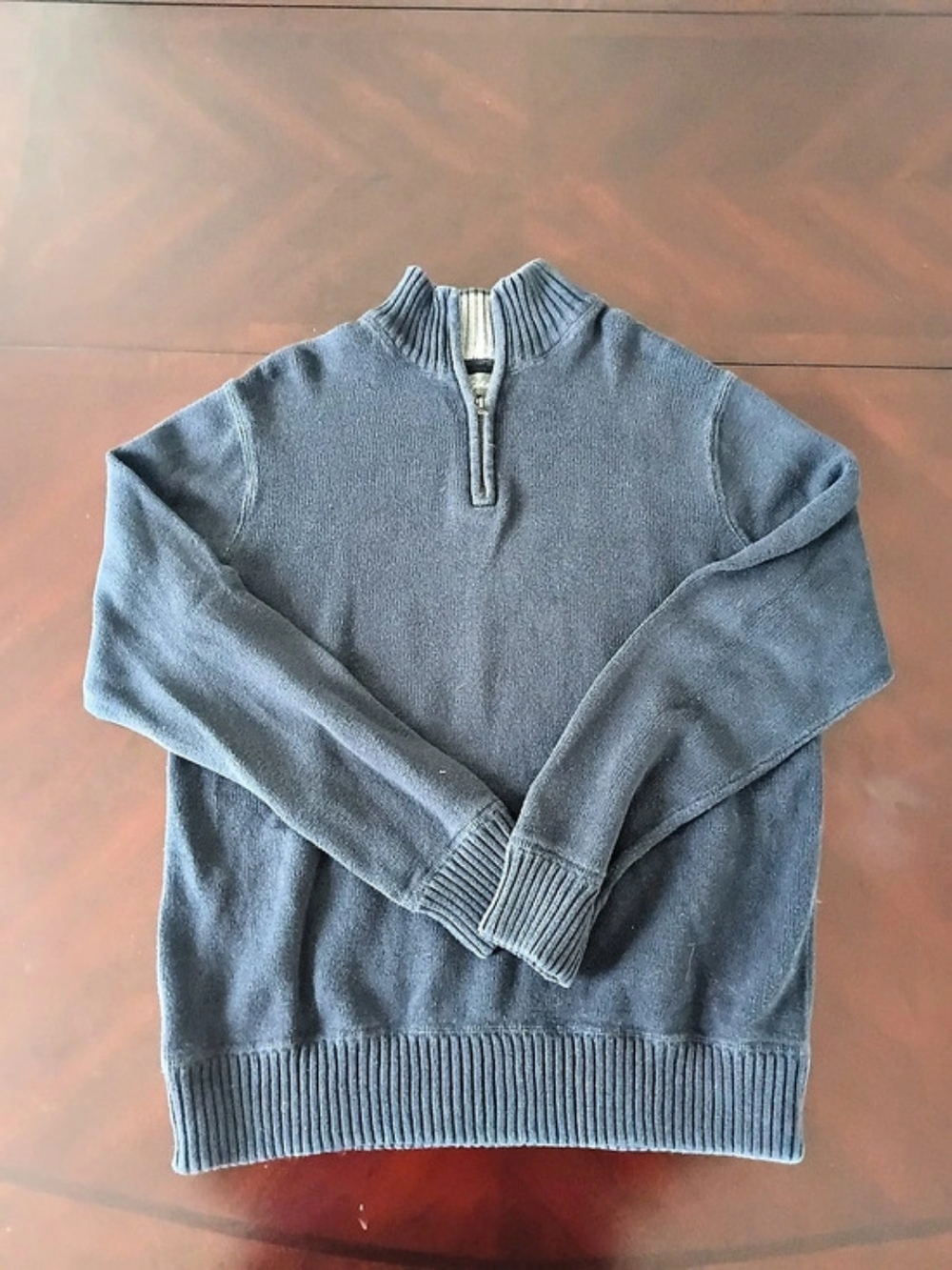 Eddie Bauer Men's Blue Cotton 1/4-Zip Mock Neck Sweater Size Large